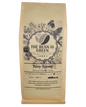 Brown kraft bag with The Bean Is Green grey-wash tropical logo. Misty Morning - Organic Bolivian Medium Roast Whole Bean Coffee. Elevation 1400m with graph shown. This coffee produces smooth and creamy notes with a pleasantly balanced body and chocolatey undertones. - website = www.thebeanisgreen.com